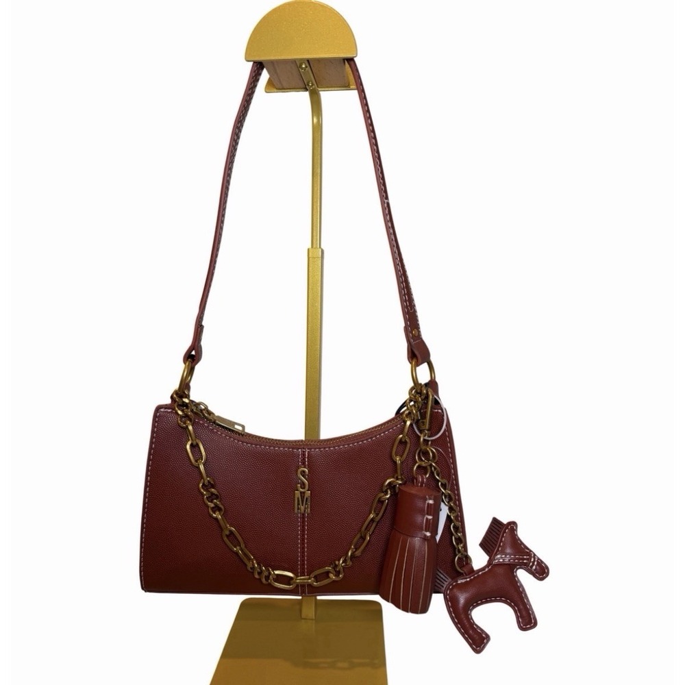 NEW STEVE MADDEN BMIKA - C SHOULDER BAG PURSE RUST W TASSEL CHARM DOG KEYRING